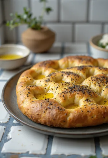 Focaccia de farinha de linhaça servida