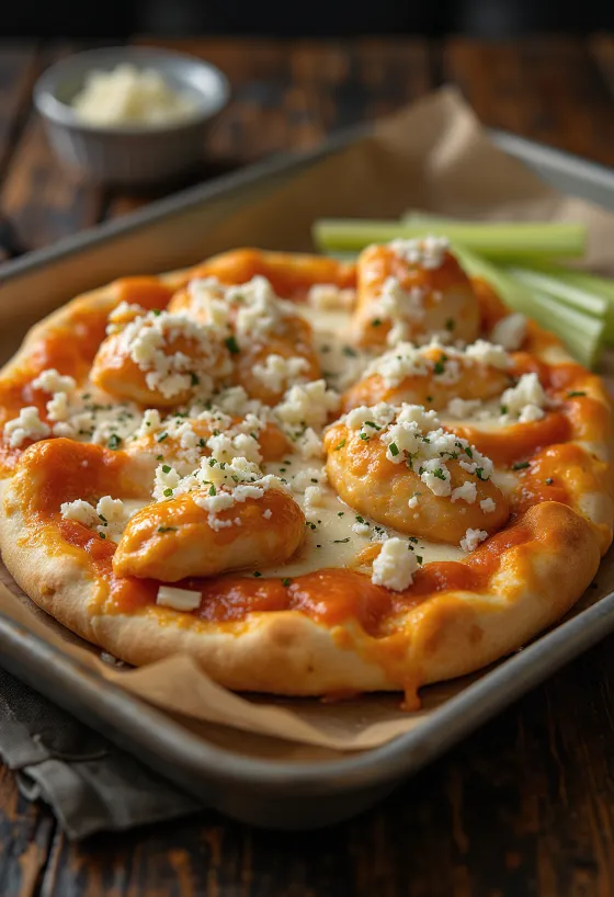 Pizza de frango Buffalo picante com queijo azul