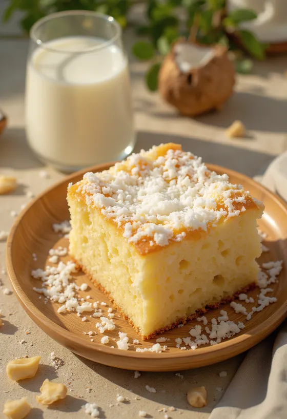 Torta de coco sem lactose decorada com coco ralado