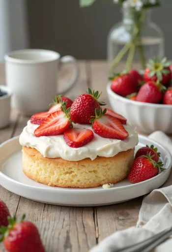 Torta de morango com mascarpone servida com elegância