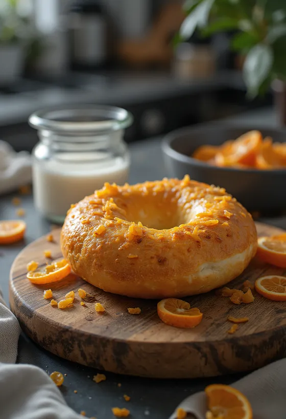 Bagel de rum com laranja cristalizada recém-assado