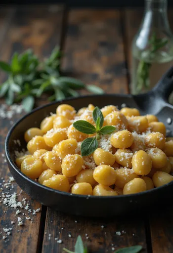 Nhoque ao parmesão servido com manteiga
