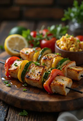 Balık Kebab com peixe grelhado e vegetais