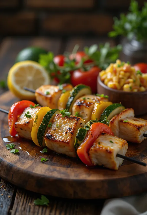 Balık Kebab com peixe grelhado e vegetais