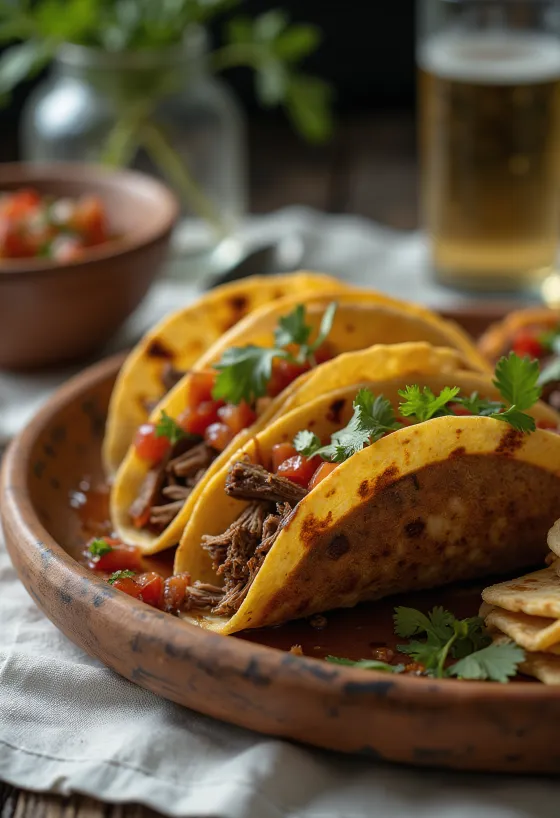 Tacos de Carne com Molho Chipotle servidos