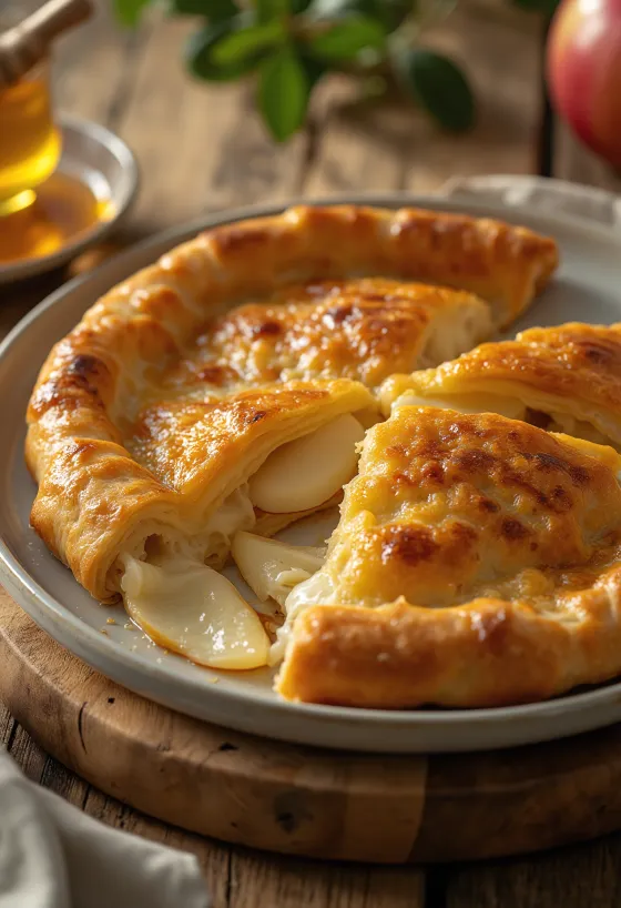 Calzone de maçã com queijo servido