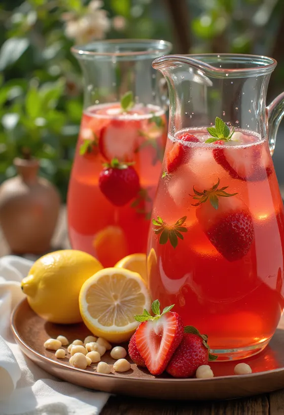 Limonada de morango servida no copo