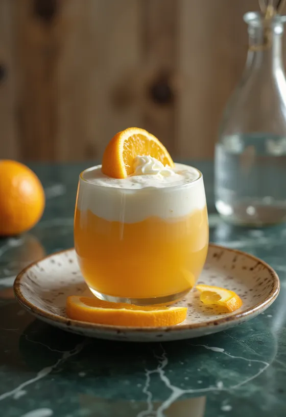 Frappé de laranja com gengibre no copo
