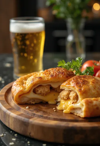 Calzone de frango empanado assado e dourado