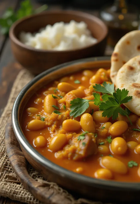 Sambar de feijão mungo decorado com coentro fresco