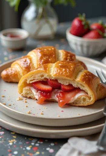 Croissant recheado com morango fresco e geleia