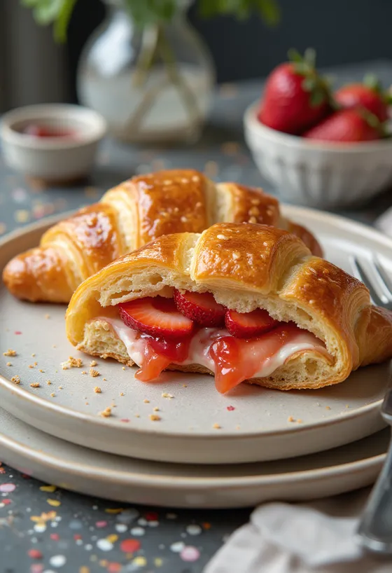 Croissant recheado com morango fresco e geleia