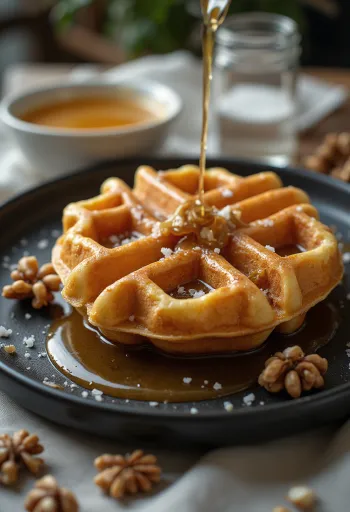 Waffle de caramelo salgado extra crocante servido