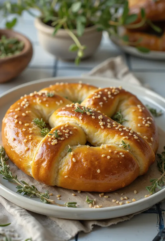 Pretzel de orégano servido