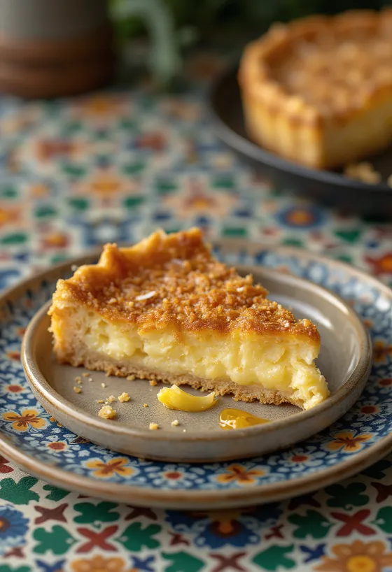 Torta de melado com coco, recém-assada, dourada