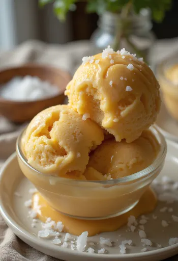 Sorvete de caramelo salgado servido com calda de caramelo