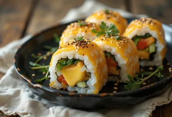 Cheese Gimbap, com legumes frescos e queijo, rolinho coreano servido