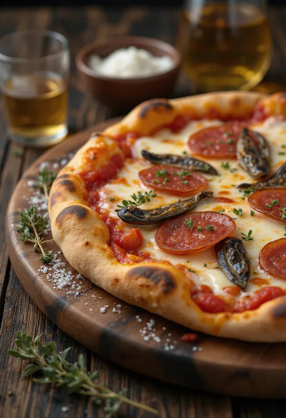 Pizza Diavola com anchovas e chili