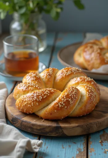 Simit clássico, roscas de massa fresca com gergelim crocante