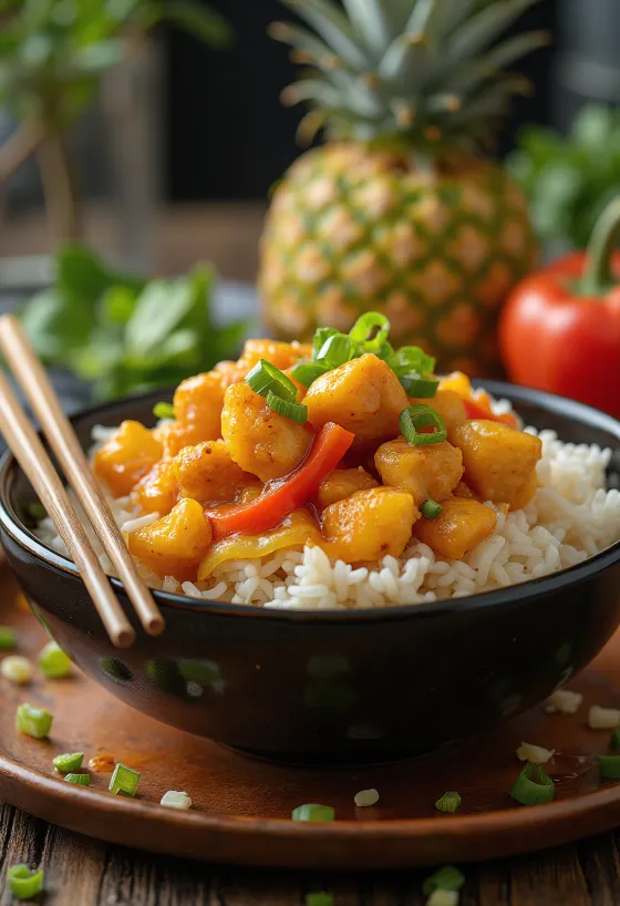 Frango tailandês agridoce servido com molho