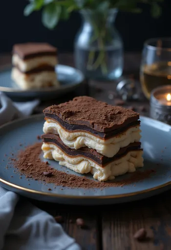 Viennetta de cappuccino servida com camadas de café e chocolate crocante