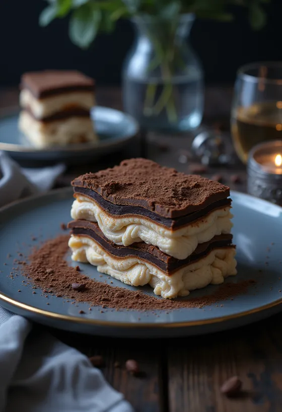 Viennetta de cappuccino servida com camadas de café e chocolate crocante