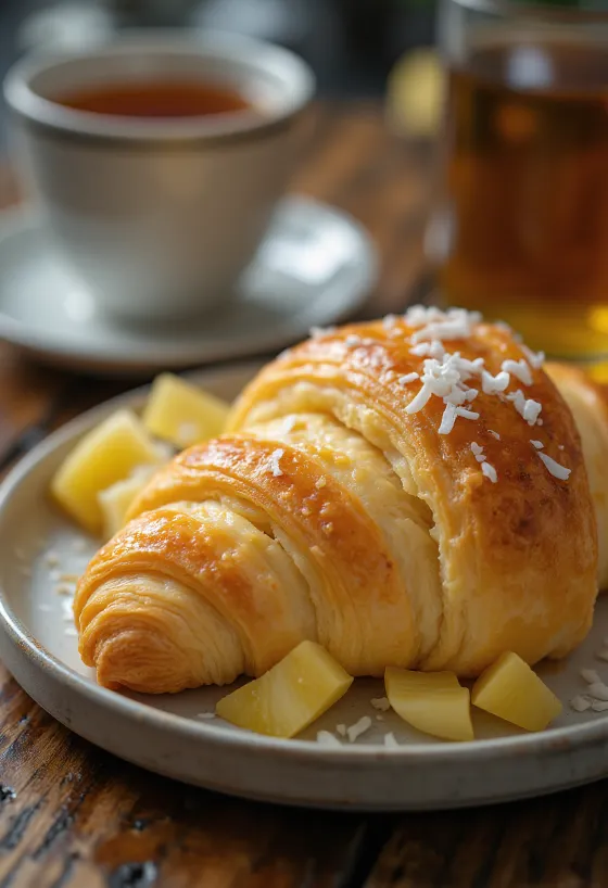 Croissant de abacaxi servido em prato de cerâmica