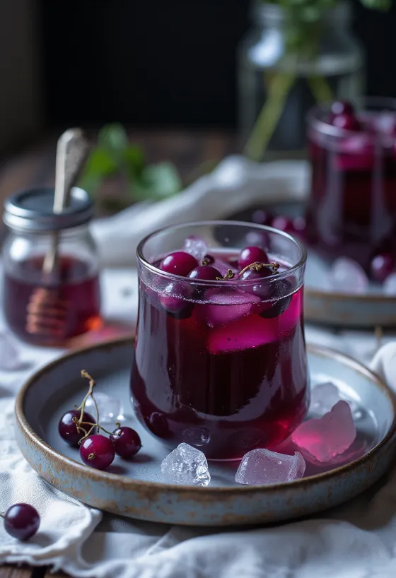 Chá de cassis servido no copo