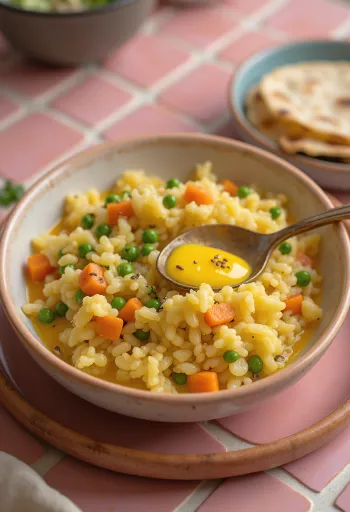 Mistura de arroz, lentilha e vegetais cozidos até a maciez