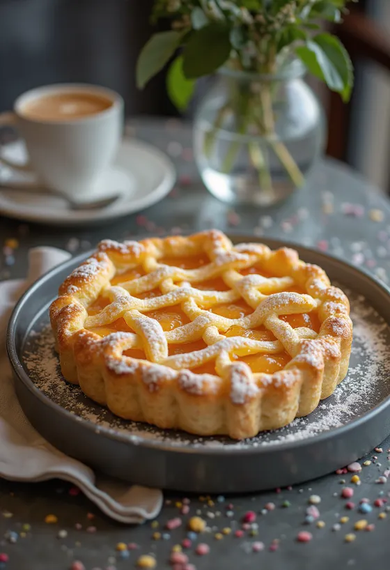 Crostata clássica com geleia de damasco, massa crocante
