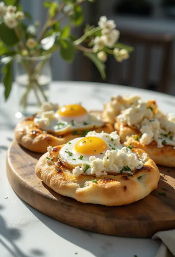 Focaccia servida com berinjela grelhada e queijo feta