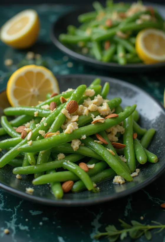 Salada de vagem servida com molho de limão