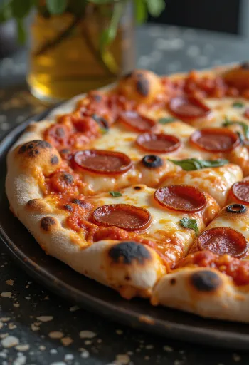 Pizza de queijo defumado e pepperoni recém-saída do forno