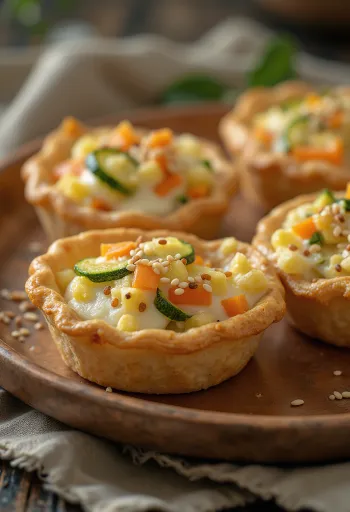 Empadinha prebiótica de legumes e ricota, com legumes frescos e queijo