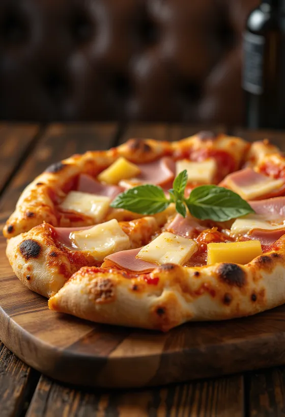 Pizza Havaiana com abacaxi e presunto