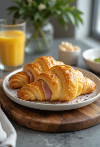 Croissant de presunto e queijo servido