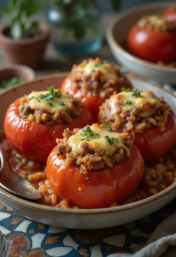 Tomate recheado polvilhado com ervas frescas e queijo