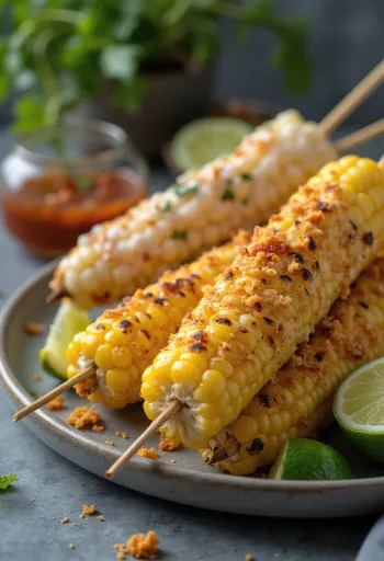 Elote, milho grelhado com limão e coentro