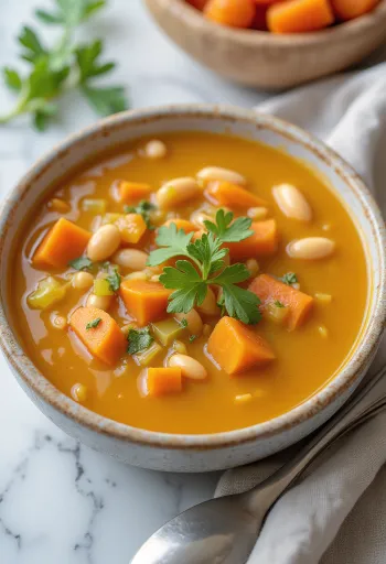 Fasolada vegana servida com azeite fresco