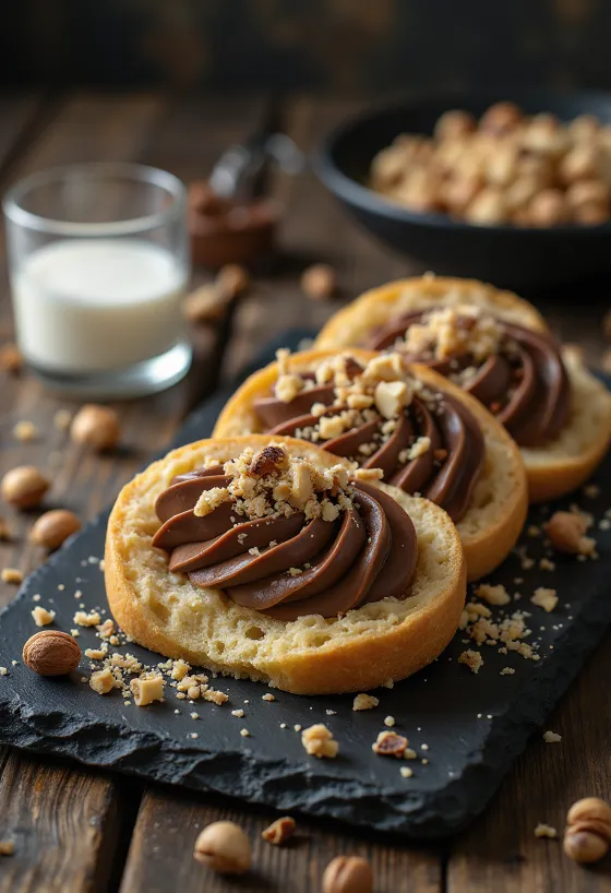 Fatias de Turrón decoradas com Nutella e avelãs