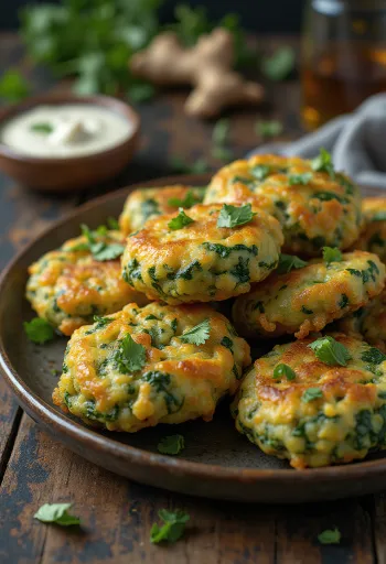 Pakora de espinafre, petiscos dourados e crocantes servidos