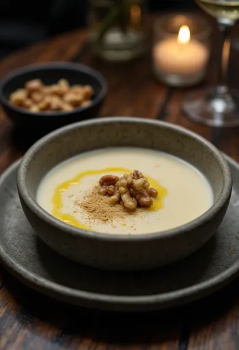 Sopa creme de tupinambo cremosa servida