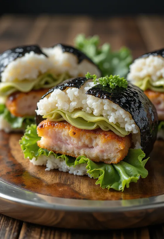 Katsu Onigirazu, lombo suíno empanado crocante com molho tonkatsu, em folha de nori