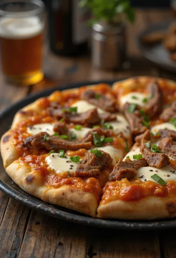 Pizza Coreana Bulgogi com carne bovina e molho gochujang