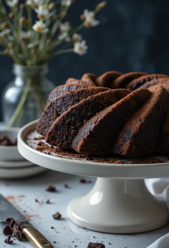 Kuglóf de chocolate dourado com cobertura de chocolate