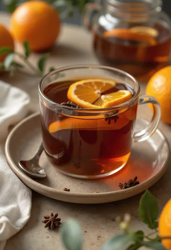 Chá de laranja com especiarias servido no copo