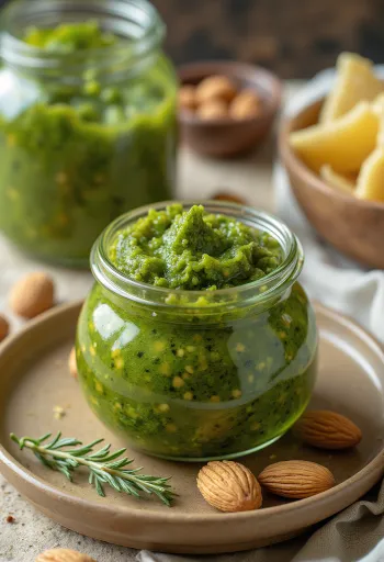 Pesto de salsinha com amêndoas, preparado na hora