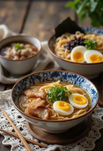 Tsukemen com macarrão de ramen frio e caldo quente para mergulhar