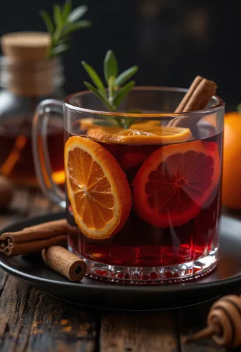 Vinho quente com especiarias servido no copo