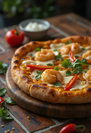 Pizza Laksa com temperos malaios e camarão